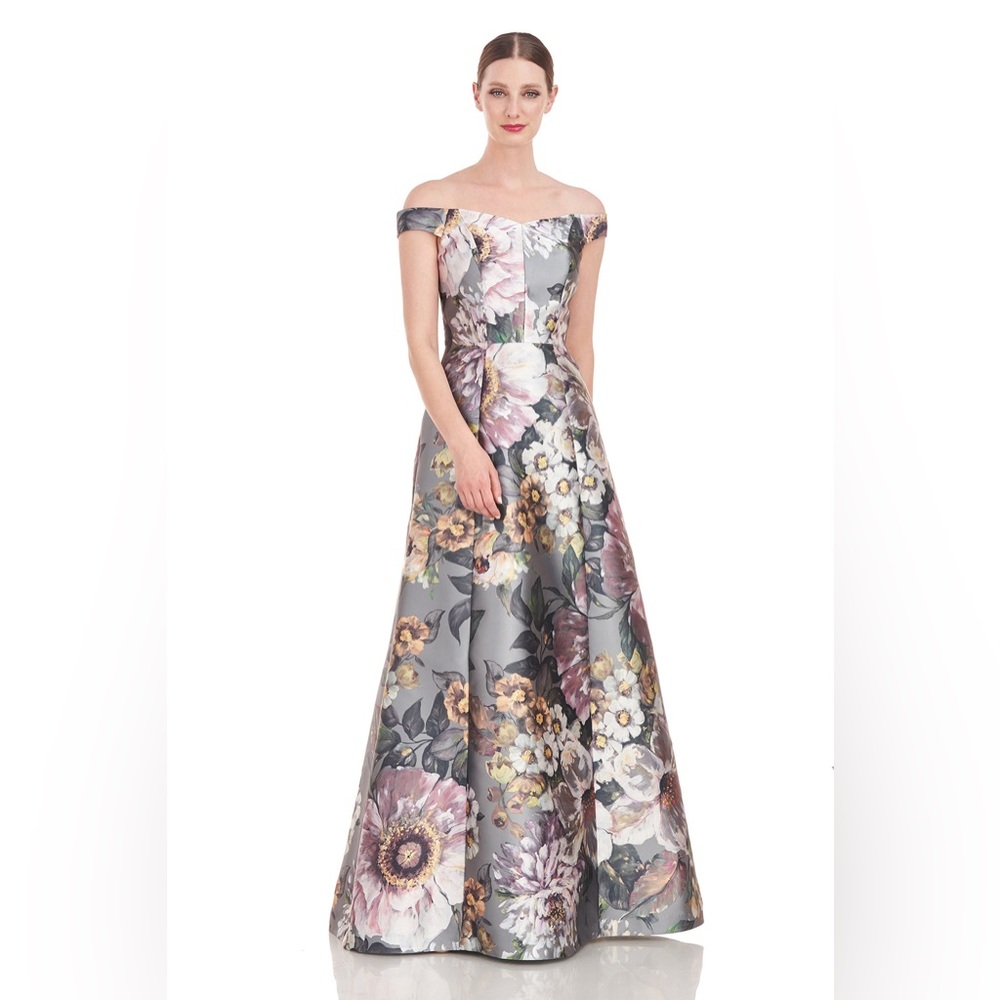 NWT Kay Unger Garland Ball Gown in Sage Gray